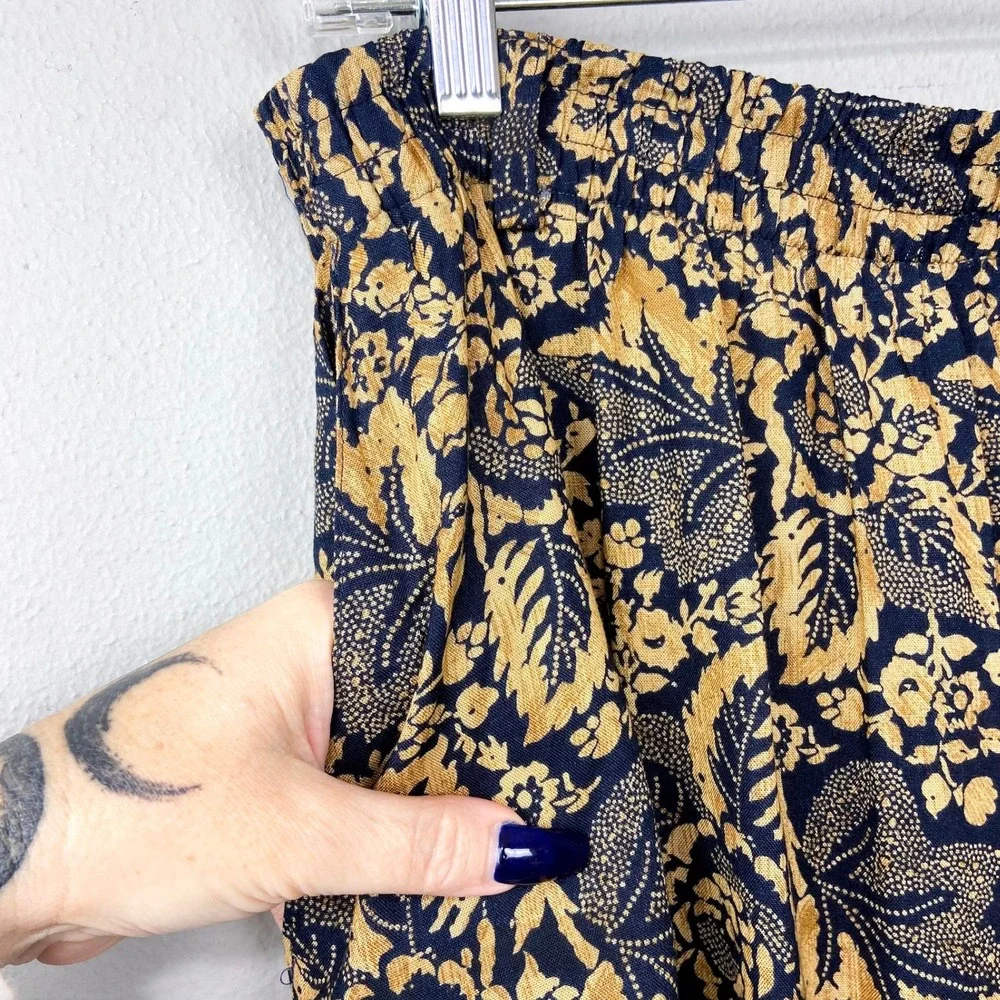Vintage 90s The Villager Midi Skirt Size L Navy Gold Floral Paisley Cottagecore‎